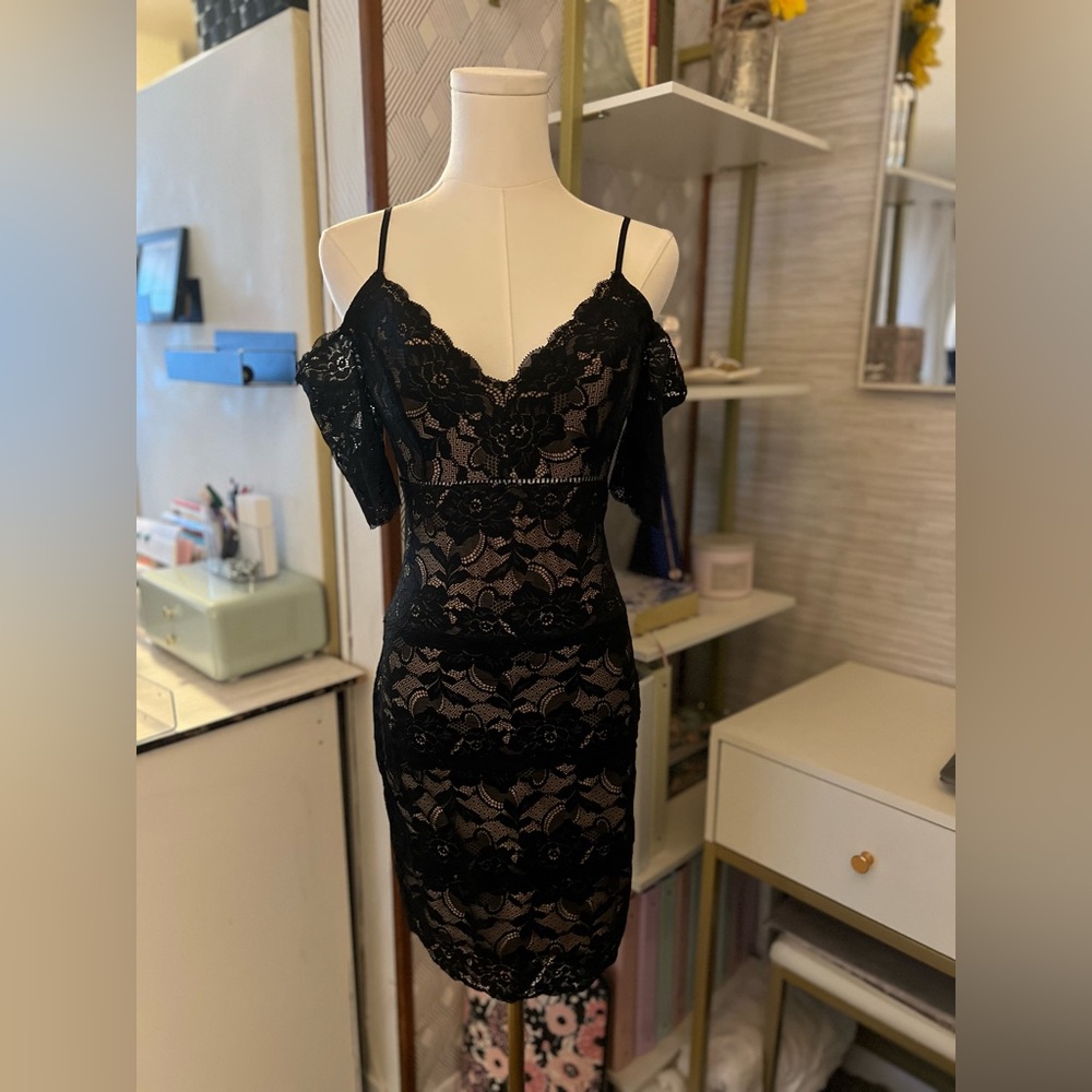Guess Black Floral Lace Mini Dress